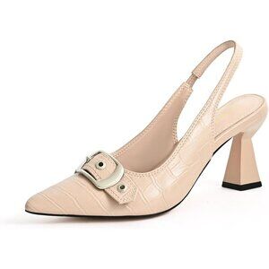 🆕 Apricot Synthetic Slingback Kitten Heels Women Pointed Toe Pumps Dress Shoes